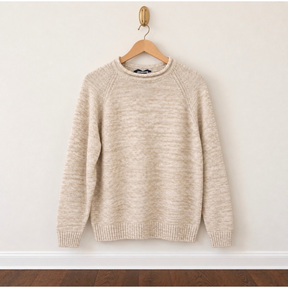 Falls Creek Womens Beige Marled Raglan Crew Neck Sweater Size Large Cotton Blend